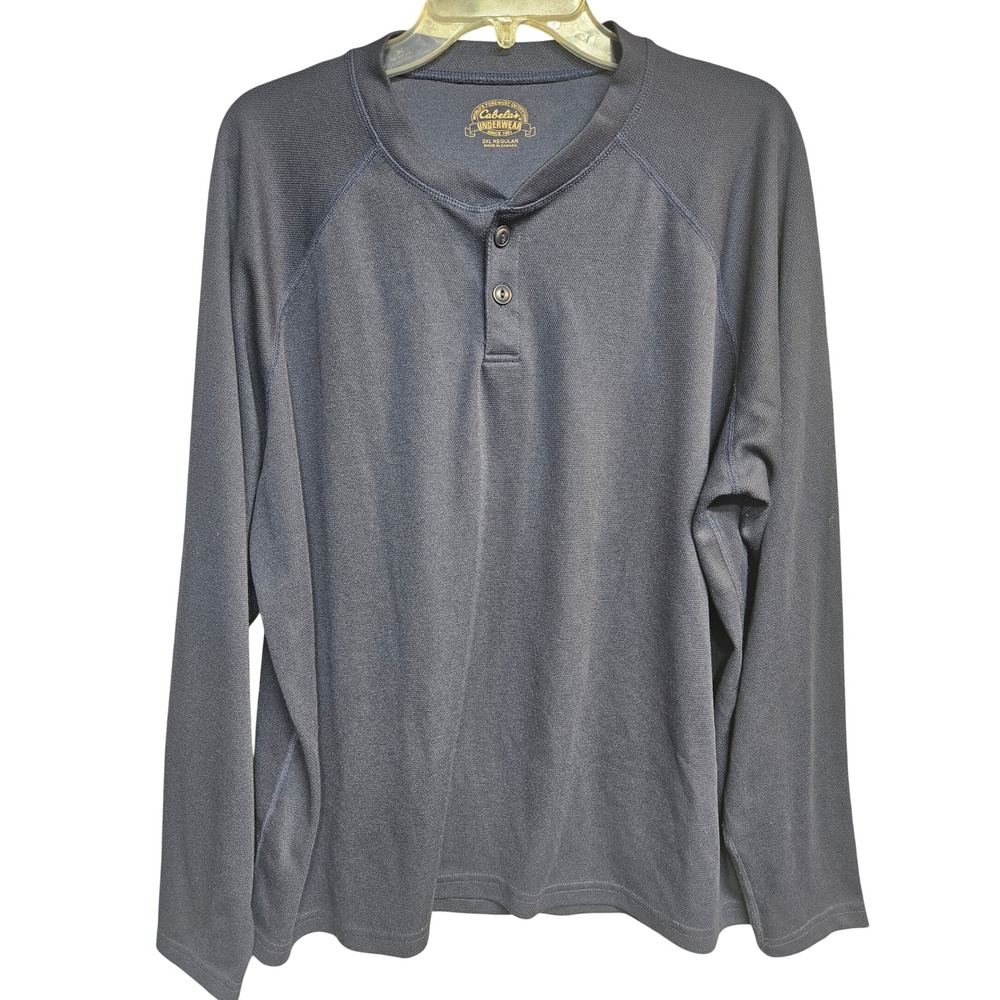 Cabelas Underwear Mens 2XL Polartec Henley Shirt Long Sleeve Navy Blue 980028